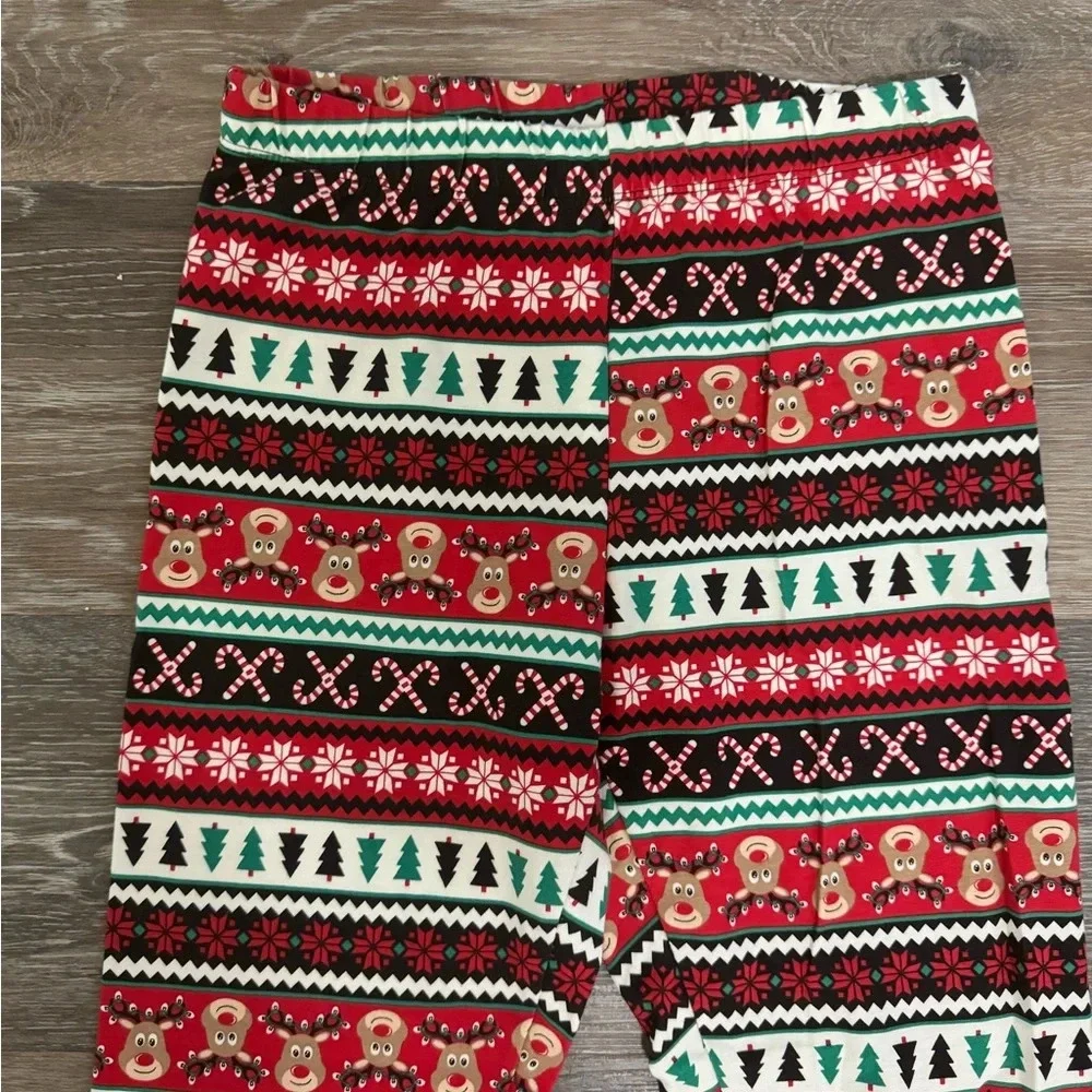 No Boundaries Reindeer & Candy Cane Red & Green Christmas Leggings - Size Small - Picture 5 of 5